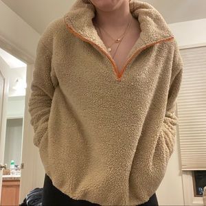 tan fleece sherpa quarter zip jacket